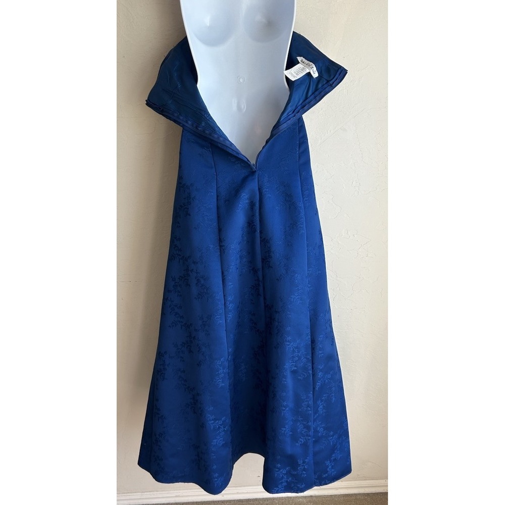 Vintage 90s Y2K Strapless Formal Gown 3 4 Blue Embroidered Romantic Prom Dress - Picture 7 of 7